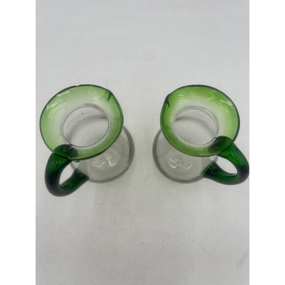 Vintage Mexican Hand Blown Pitcher Recycled Glass w Tequila Green Trim - Picture 4 of 6